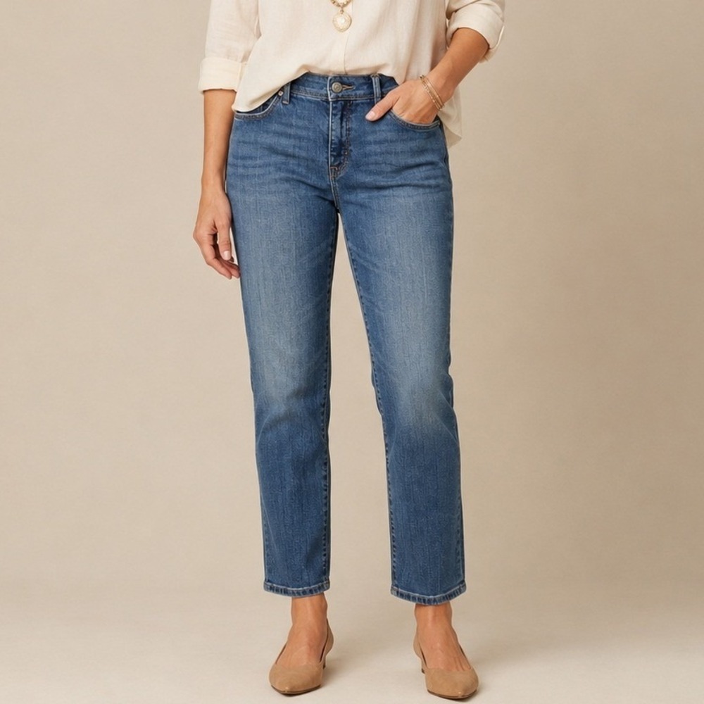 Chico's So Slimming Girlfriend Crop Jeans Blue Stretch Denim Casual Chic 00/XS